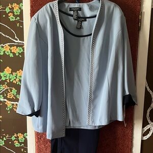 Perceptions 3 pc set Light Blue/Navy pant jacket and top